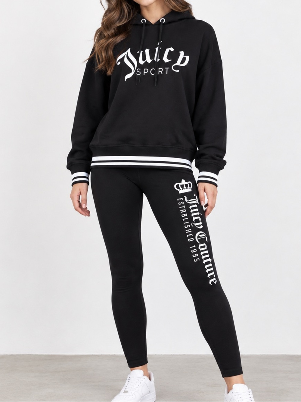 Juicy Couture Black Hoodie & Leggings Set with White Logo Print